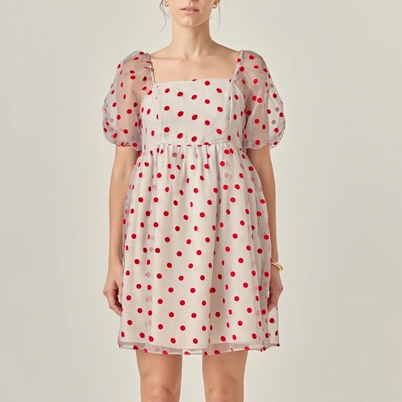 English Factory Dresses & Skirts - English Factory Polka Dot Poofy Organza Mini Dress